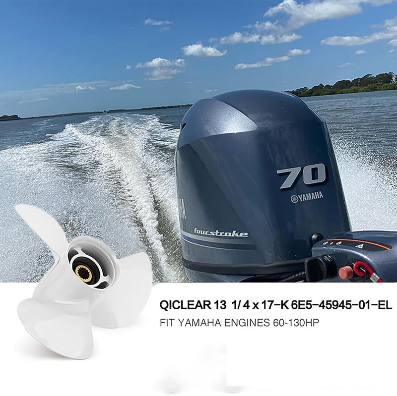 Qiclear 13 1/4 x 17-K | 6E5-45945-01-EL OEM Upgrade Aluminum Outboard Moto Boat Propeller fit Yamaha Engines 60-115 HP, 15 Spline Tooth - Image 2
